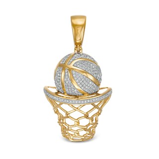 1/2 CT. T.W. Diamond Basketball with Hoop Necklace Charm in Sterling Silver with 14K Gold Plate