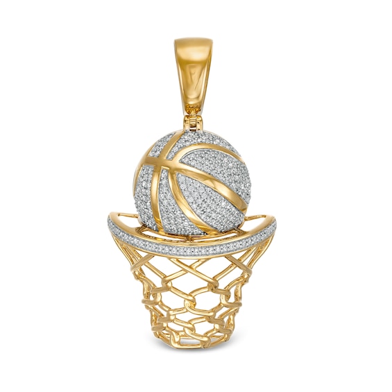 1/2 CT. T.W. Diamond Basketball with Hoop Necklace Charm in Sterling Silver with 14K Gold Plate