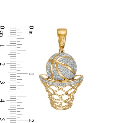 1/2 CT. T.W. Diamond Basketball with Hoop Necklace Charm in Sterling Silver with 14K Gold Plate