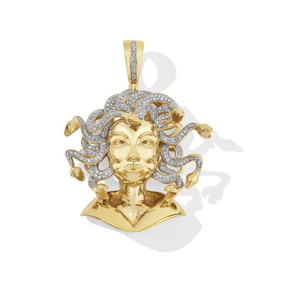 1/2 CT. T.W. Diamond Medusa Necklace Charm in Sterling Silver with 14K Gold Plate