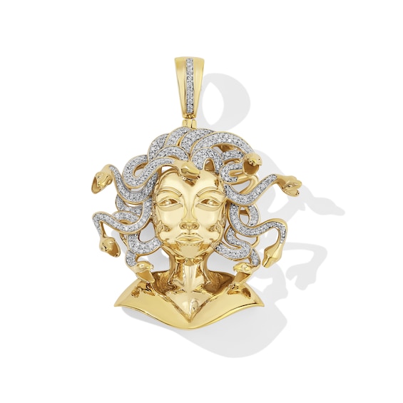 1/2 CT. T.W. Diamond Medusa Necklace Charm in Sterling Silver with 14K Gold Plate