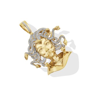 1/2 CT. T.W. Diamond Medusa Necklace Charm in Sterling Silver with 14K Gold Plate