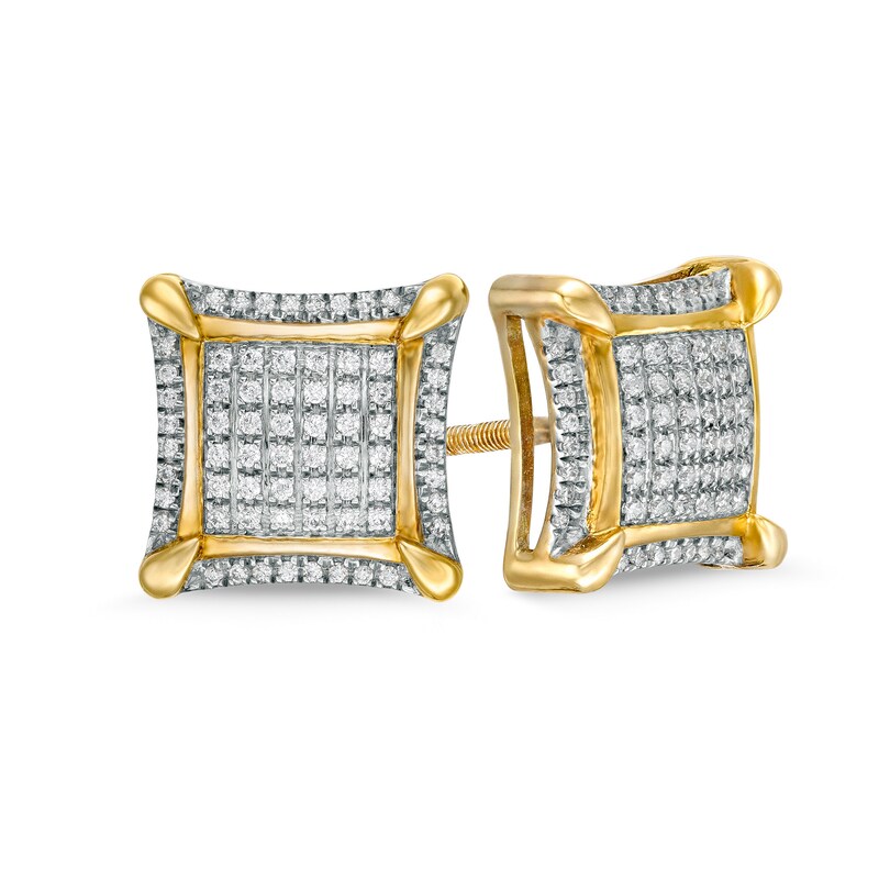 1/3 CT. T.W. Composite Diamond Frame Concave Square Stud Earrings in 10K Gold