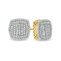 3/4 CT. T.W. Composite Cushion Diamond Frame Stud Earrings in 10K Gold