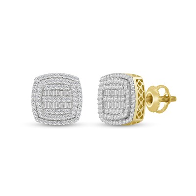 10K Solid Gold 3/4 CT. T.W. Diamond Cushion Frame Studs
