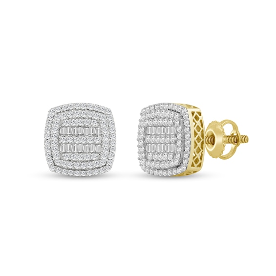 10K Solid Gold 3/4 CT. T.W. Diamond Cushion Frame Studs