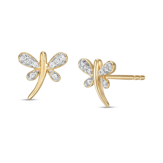 1/20 CT. T.W. Diamond Dragonfly Stud Earrings in 10K Gold