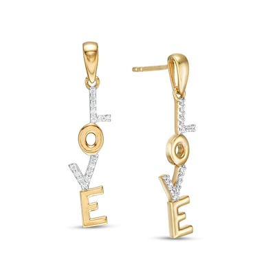 1/15 CT. T.W. Diamond "LOVE" Drop Earrings in 10K Gold