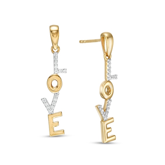 1/15 CT. T.W. Diamond "LOVE" Drop Earrings in 10K Gold