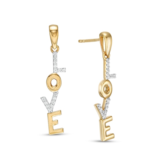 1/15 CT. T.W. Diamond "LOVE" Drop Earrings in 10K Gold