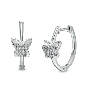 1/20 CT. T.W. Diamond Butterfly Huggie Hoop Earrings in Sterling Silver