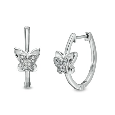 1/20 CT. T.W. Diamond Butterfly Huggie Hoop Earrings in Sterling Silver