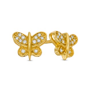 1/15 CT. T.W. Diamond Butterfly Stud Earrings in Sterling Silver with 14K Gold Plate