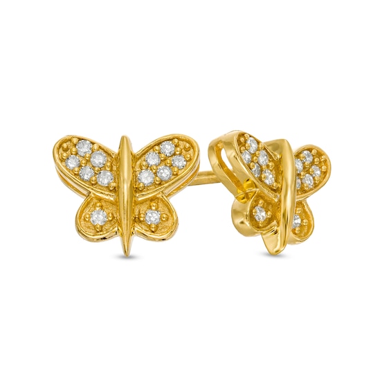 1/15 CT. T.W. Diamond Butterfly Stud Earrings in Sterling Silver with 14K Gold Plate
