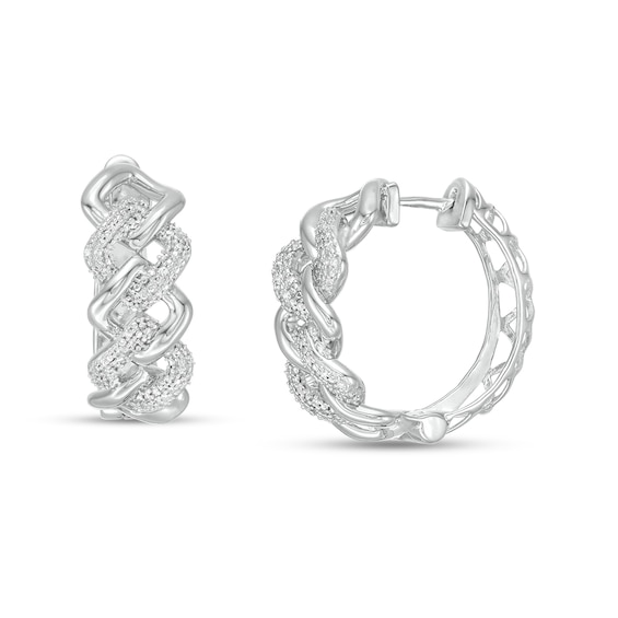 1/5 CT. T.W. Diamond Cuban Curb Chain Huggie Hoop Earrings in Sterling Silver
