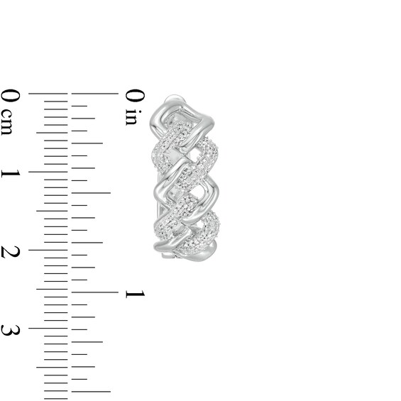 1/5 CT. T.W. Diamond Cuban Curb Chain Huggie Hoop Earrings in Sterling Silver