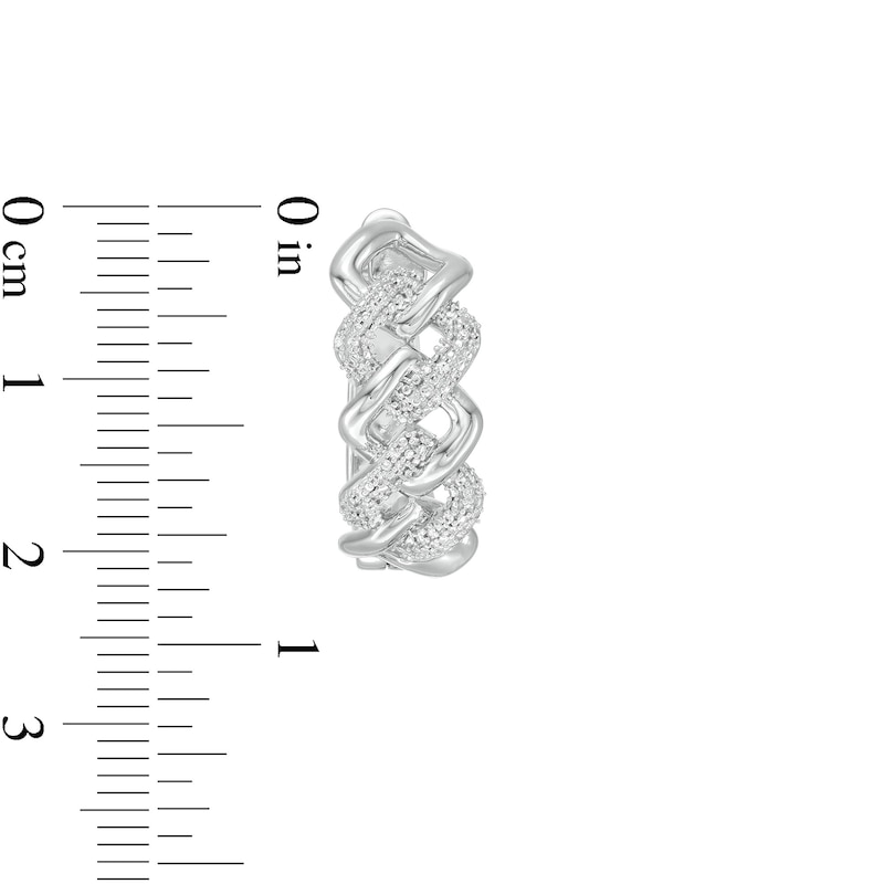 1/5 CT. T.W. Diamond Cuban Curb Chain Huggie Hoop Earrings in Sterling Silver