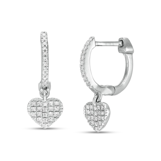 1/10 CT. T.W. Diamond Heart Drop Earrings in Sterling Silver
