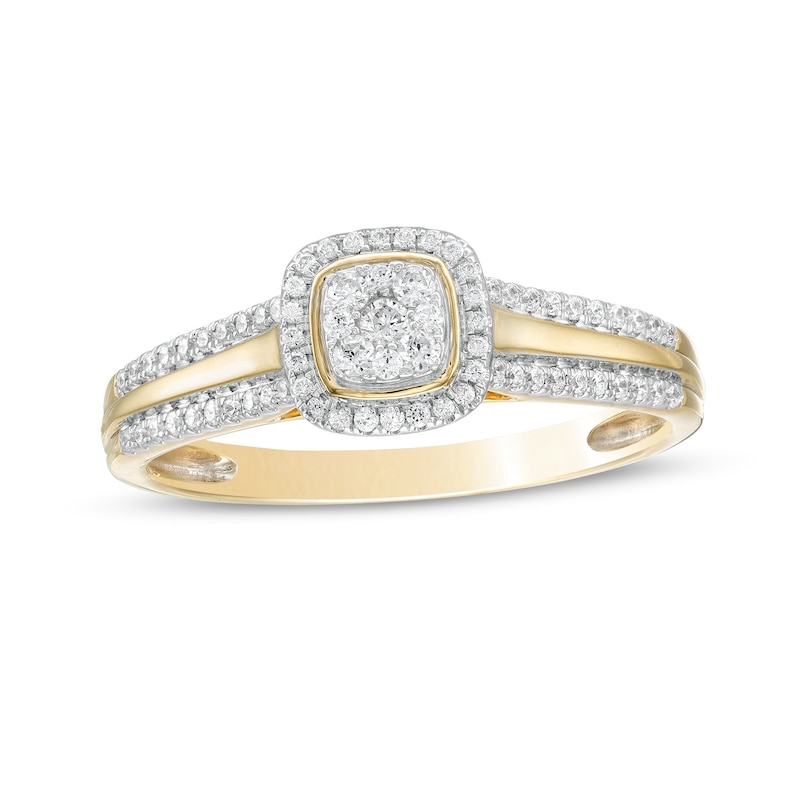 1/4 CT. T.W. Composite Diamond Cushion-Shaped Frame Double Row Ring in 10K Gold