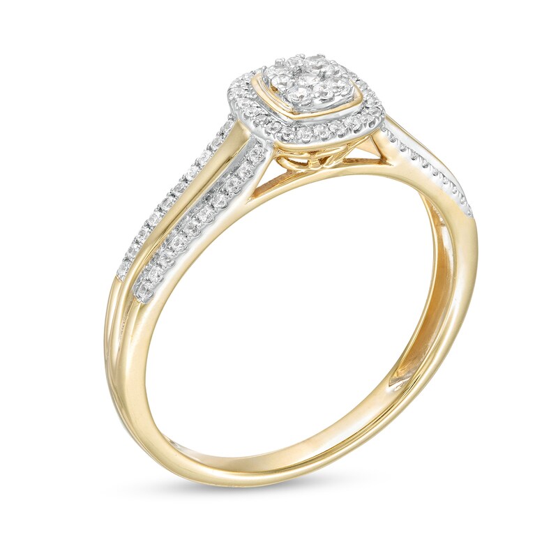 1/4 CT. T.W. Composite Diamond Cushion-Shaped Frame Double Row Ring in 10K Gold