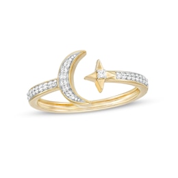 1/15 CT. T.W. Diamond Star and Moon Open Ring in Sterling Silver with 14K Gold Plate