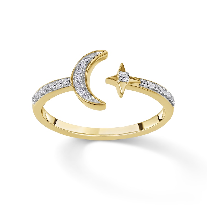 1/15 CT. T.W. Diamond Star and Moon Open Ring in Sterling Silver with 14K Gold Plate