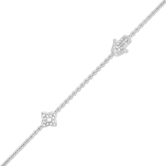 1/10 CT. T.W. Diamond Hamsa and Star Station Bracelet in Sterling Silver – 8.5"