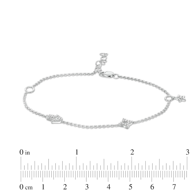 Main Image 3 of 1/10 CT. T.W. Diamond Hamsa and Star Station Bracelet in Sterling Silver – 8.5&quot;
