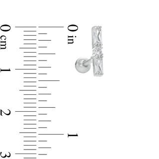 018 Gauge Baguette and Round Cubic Zirconia Bar Cartilage Barbell in Stainless Steel and Brass