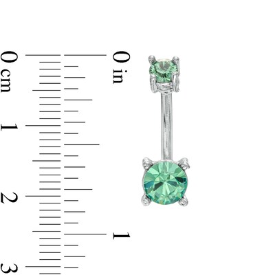 014 Gauge Green and Blue Crystal Belly Button Ring Set in Stainless Steel and Brass