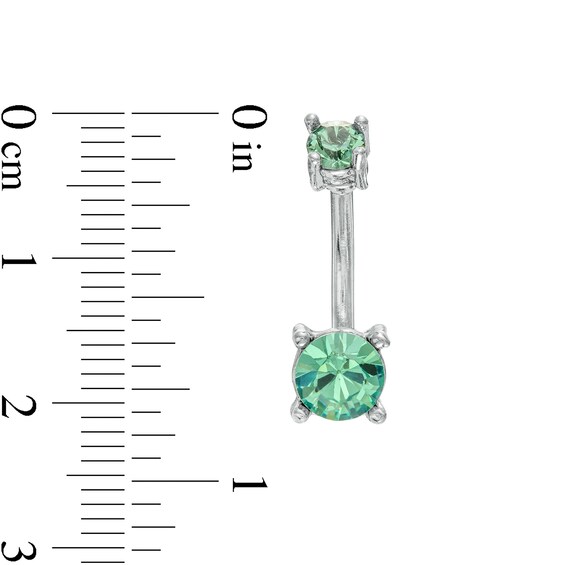 014 Gauge Green and Blue Crystal Belly Button Ring Set in Stainless Steel and Brass