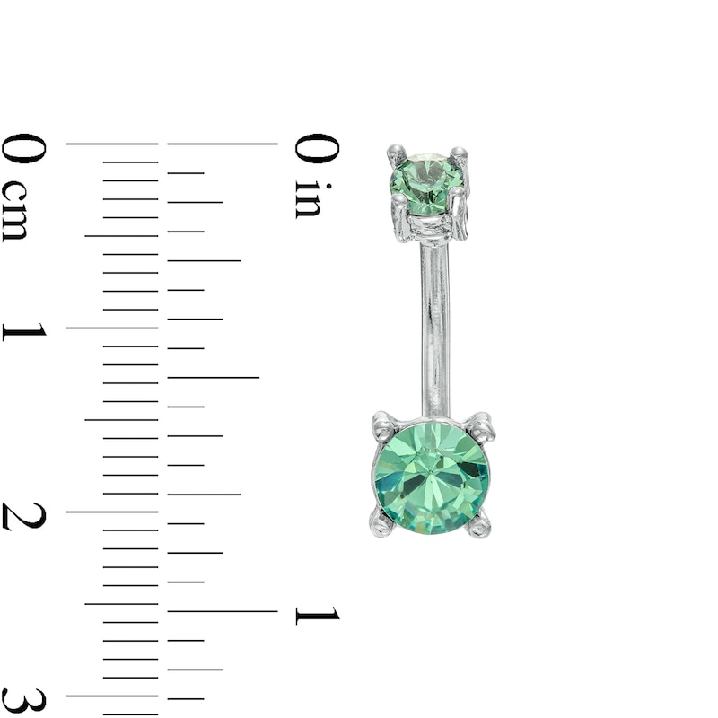 014 Gauge Green and Blue Crystal Belly Button Ring Set in Stainless Steel and Brass