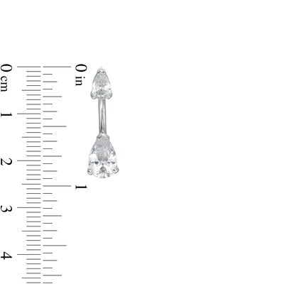 014 Gauge Pear-Shaped Iridescent and White Cubic Zirconia Belly Button Ring Set in Stainless Steel and Brass