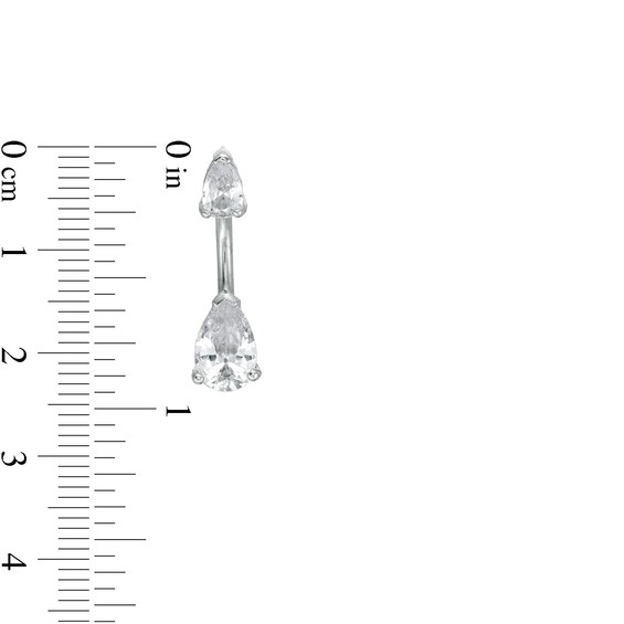 014 Gauge Pear-Shaped Iridescent and White Cubic Zirconia Belly Button Ring Set in Stainless Steel and Brass