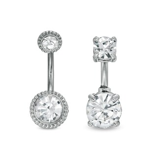 Solid Stainless Steel and Brass CZ and Sunburst Bead Frame Belly Button Ring Set - 14G