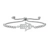 Made in Italy Cubic Zirconia Sideways Open Hamsa with Evil Eye Beaded Bolo Bracelet in Sterling Silver - 9.25"