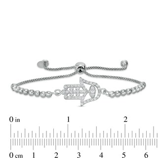 Made in Italy Cubic Zirconia Sideways Open Hamsa with Evil Eye Beaded Bolo Bracelet in Sterling Silver - 9.25"