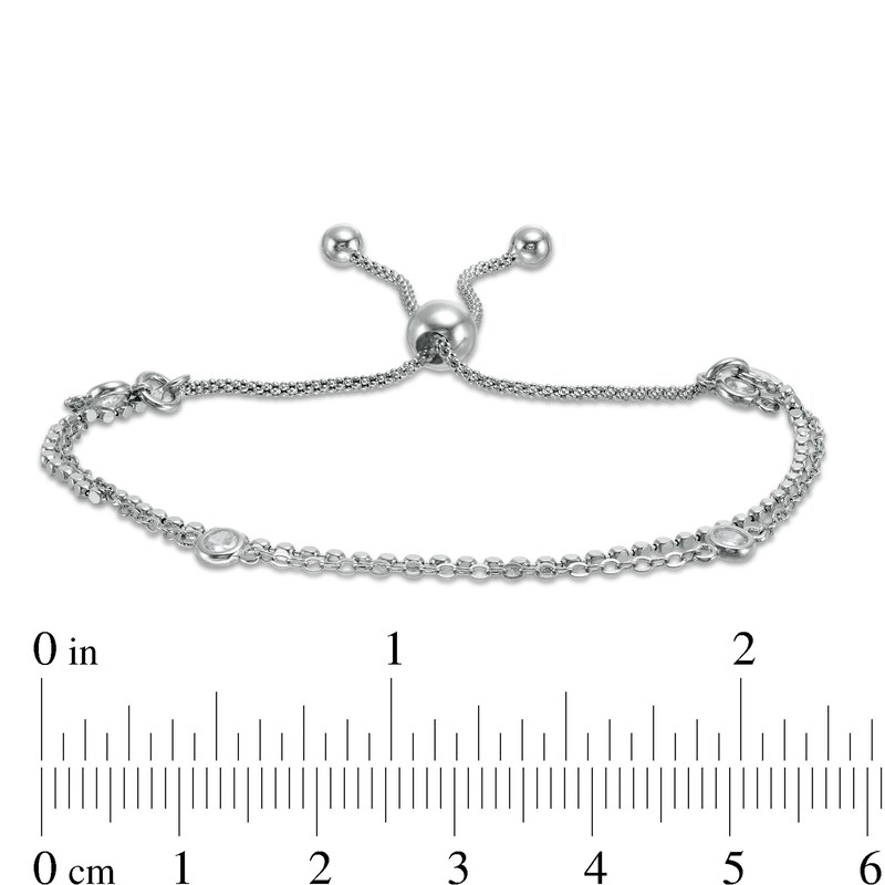 Made in Italy Cubic Zirconia 025 Gauge Double Strand Bolo Bracelet in Sterling Silver – 9.25"