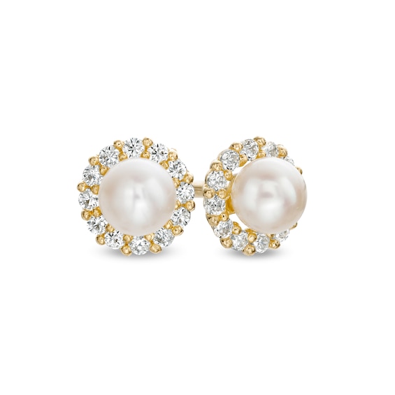 Child's 3mm Cultured Freshwater Pearl and Cubic Zirconia Frame Stud Earrings in 14K Gold