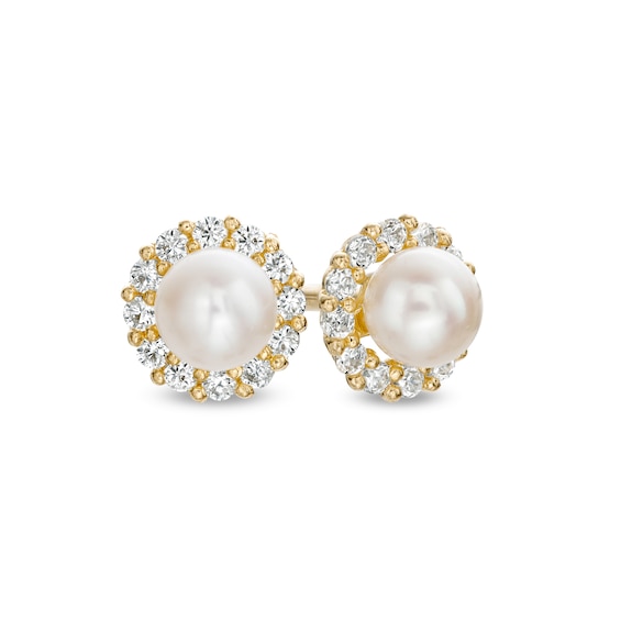 Child's 3mm Freshwater Cultured Pearl and Cubic Zirconia Frame Stud Earrings in 14K Gold