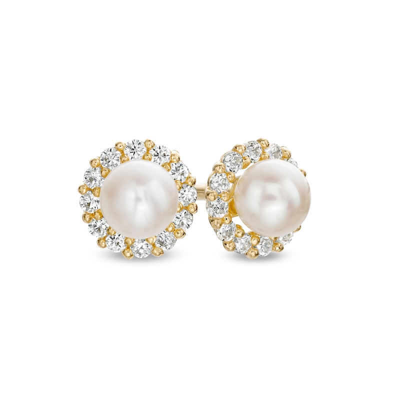 Child's 3mm Freshwater Cultured Pearl and Cubic Zirconia Frame Stud Earrings in 14K Gold