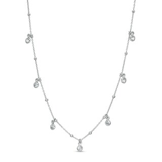 Made in Italy 3.5mm Cubic Zirconia Dangle and Bead Station Necklace in Sterling Silver