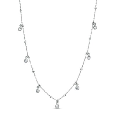 Made in Italy 3.5mm Cubic Zirconia Dangle and Bead Station Necklace in Sterling Silver