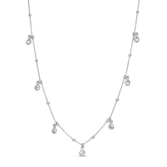 Made in Italy 3.5mm Cubic Zirconia Dangle and Bead Station Necklace in Sterling Silver