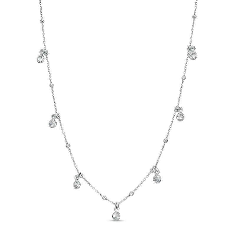 Made in Italy 3.5mm Cubic Zirconia Dangle and Bead Station Necklace in Sterling Silver