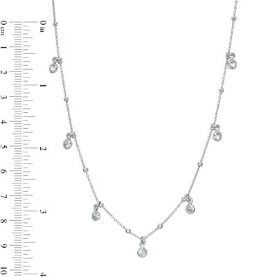 Made in Italy 3.5mm Cubic Zirconia Dangle and Bead Station Necklace in Sterling Silver