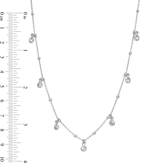 Made in Italy 3.5mm Cubic Zirconia Dangle and Bead Station Necklace in Sterling Silver