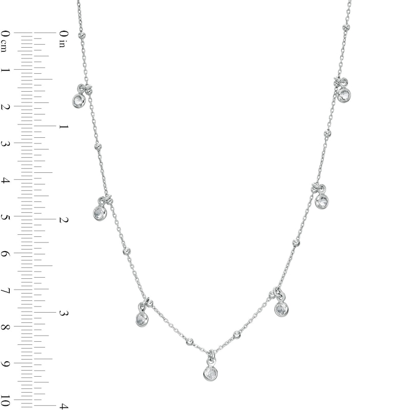 Main Image 3 of Made in Italy 3.5mm Cubic Zirconia Dangle and Bead Station Necklace in Sterling Silver