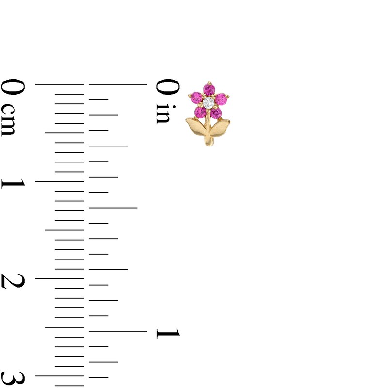 Main Image 2 of Child's Simulated Ruby and White Cubic Zirconia Flower Stud Earrings in 10K Gold