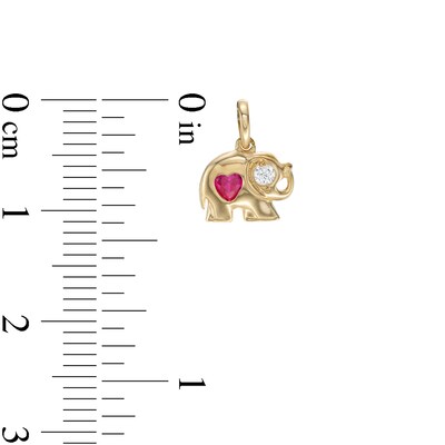Child's 3mm Heart-Shaped Red and Round White Cubic Zirconia Elephant Necklace Charm in 10K Gold